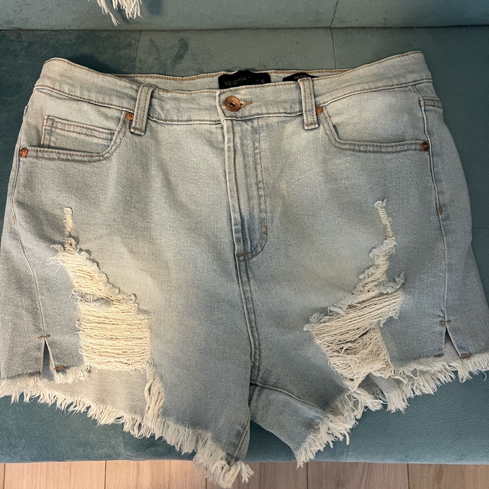 Kendall & Kylie Frayed Light Blue Jean Shorts